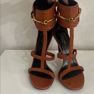 Gucci Women's Tan Leather Heeled Sandals